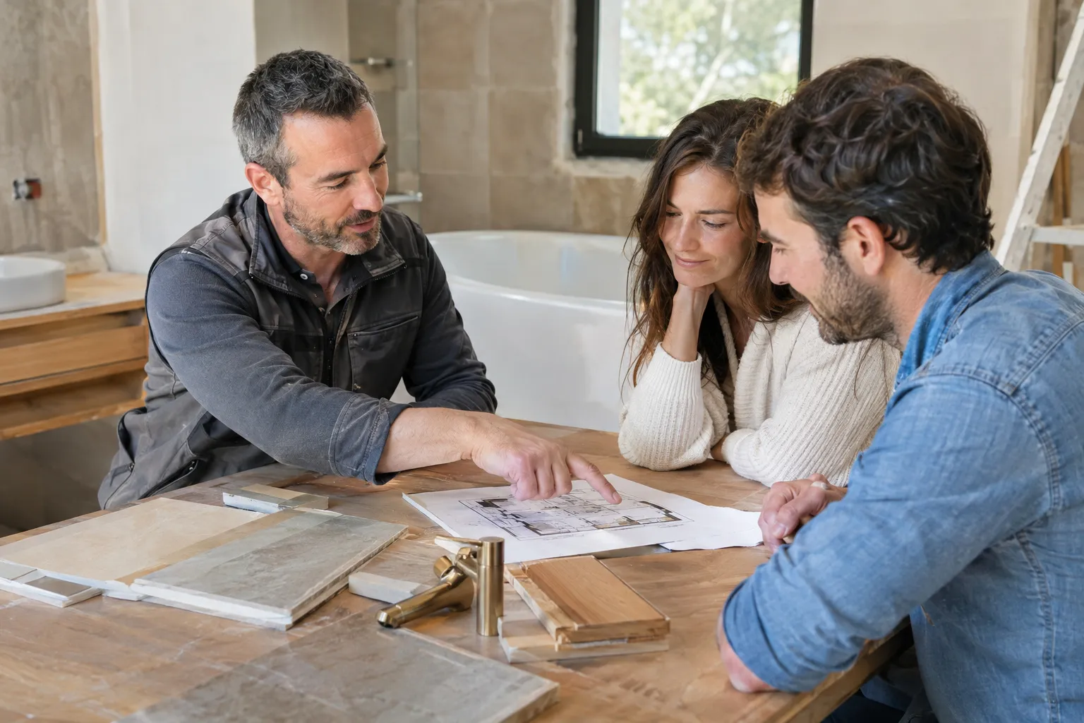 L’étude du projet : plan, échantillons et explications données au couple